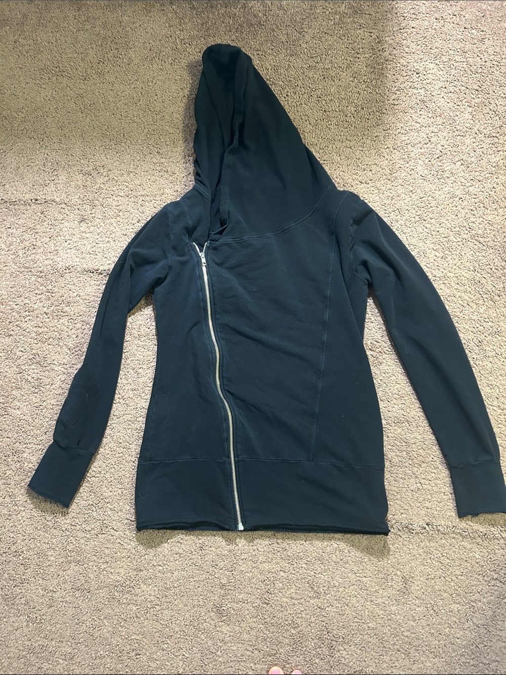 Made in usa organic Asymmetric Zip Hooded Sweatshirt - Black